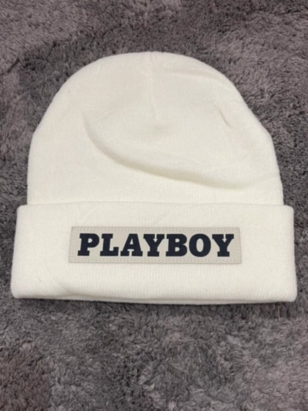 Y2K Playboy White Knit Beanie 90’s Grunge Vintage Hat